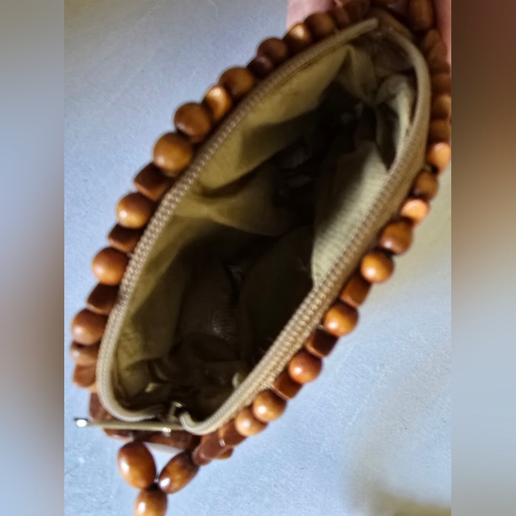 Mini 5" Wooden Patchwork Clutch Purse Beaded Pieced Wood Boho Wood Micro - Picture 6 of 12